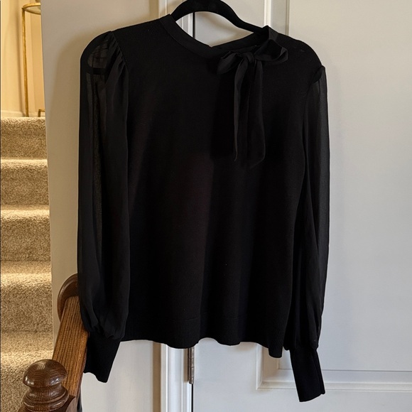 Indigo Rose Top Women's Bow Neck Sheer Long Sleeve - Picture 7 of 9